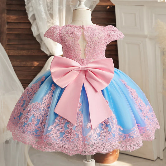 Bow Baby Girl Dress Princess Lace Toddler Dress
