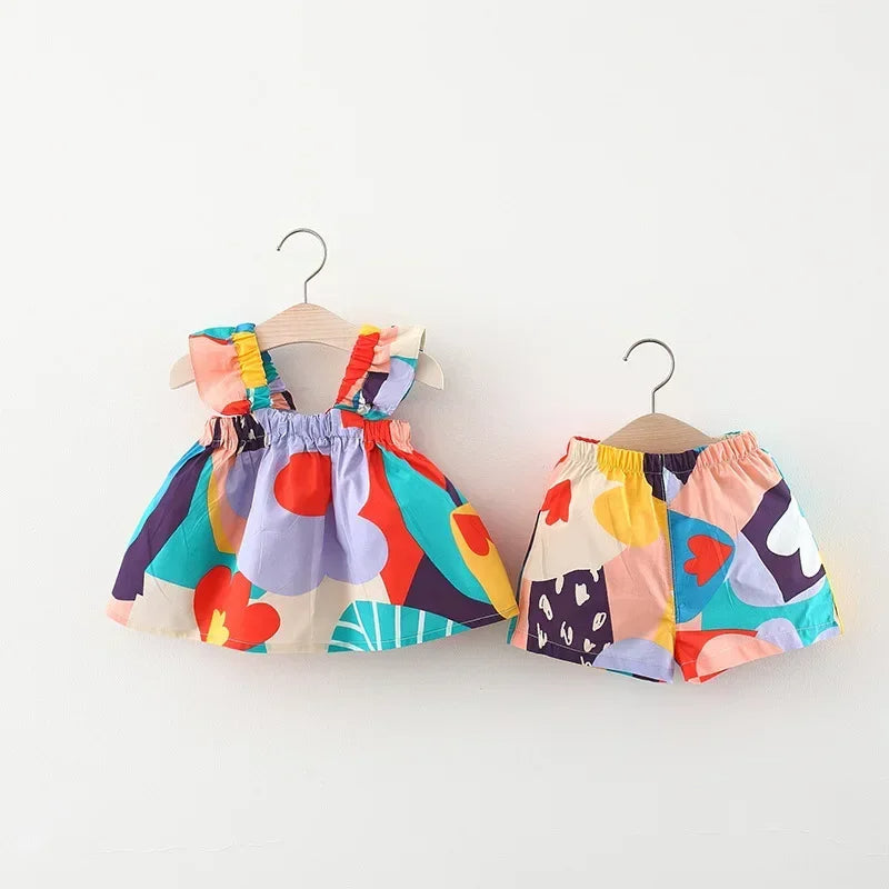 Summer Floral Baby Girl Dress and Bloomers Set