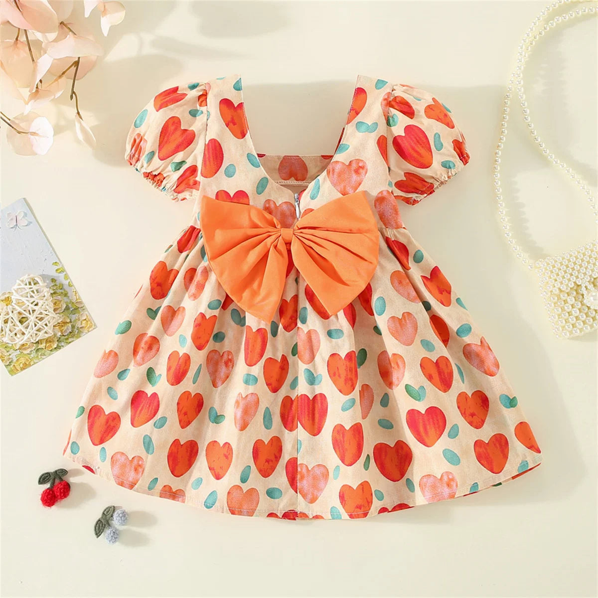 Summer Bow Baby Girl Dress Heart Toddler Dress
