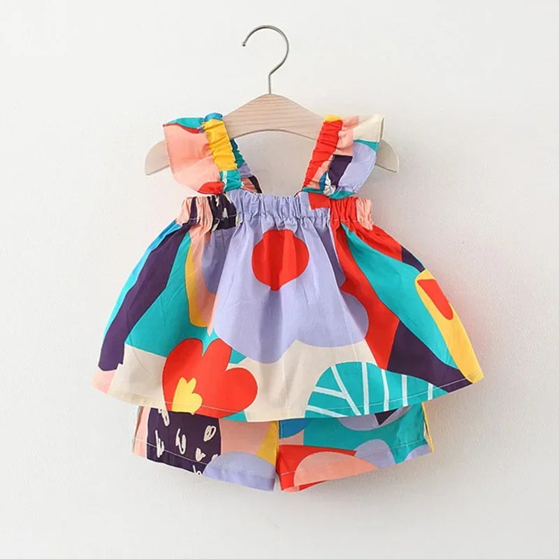 Summer Floral Baby Girl Dress and Bloomers Set